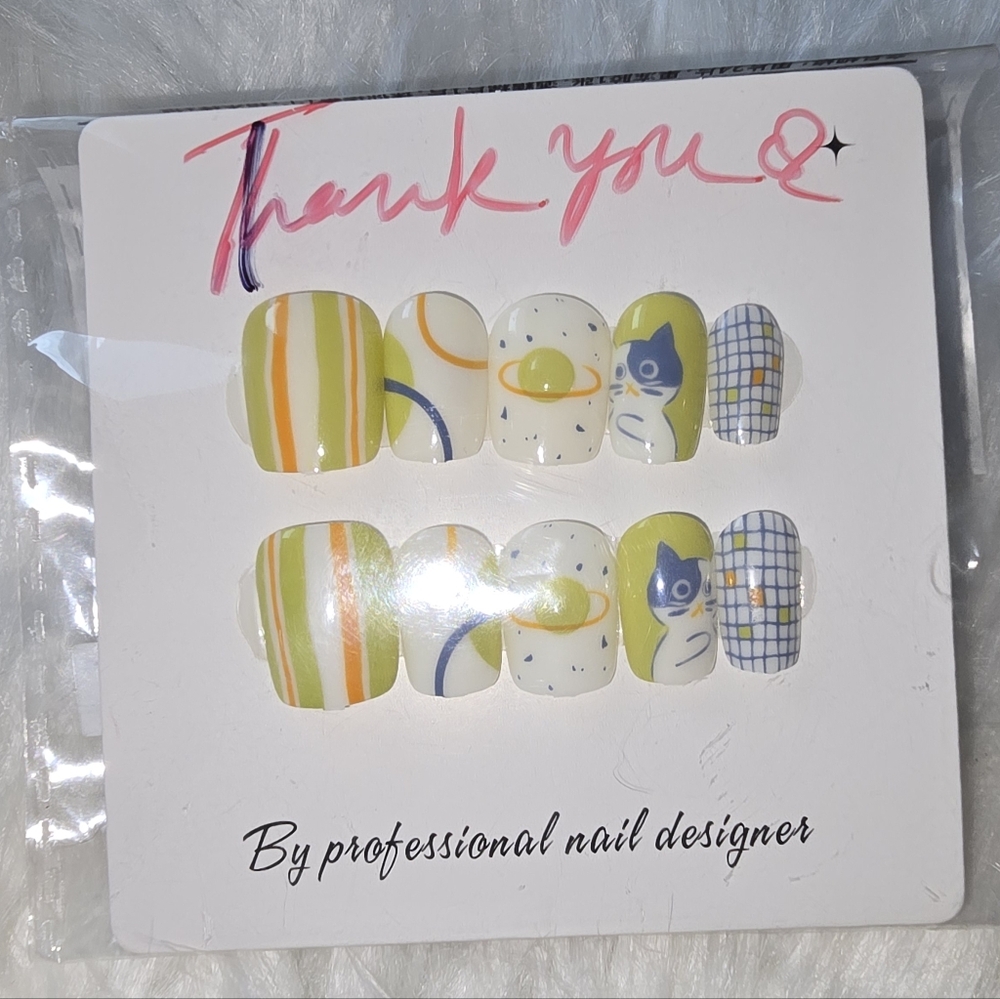 Colorful Cat Design Press On Nails